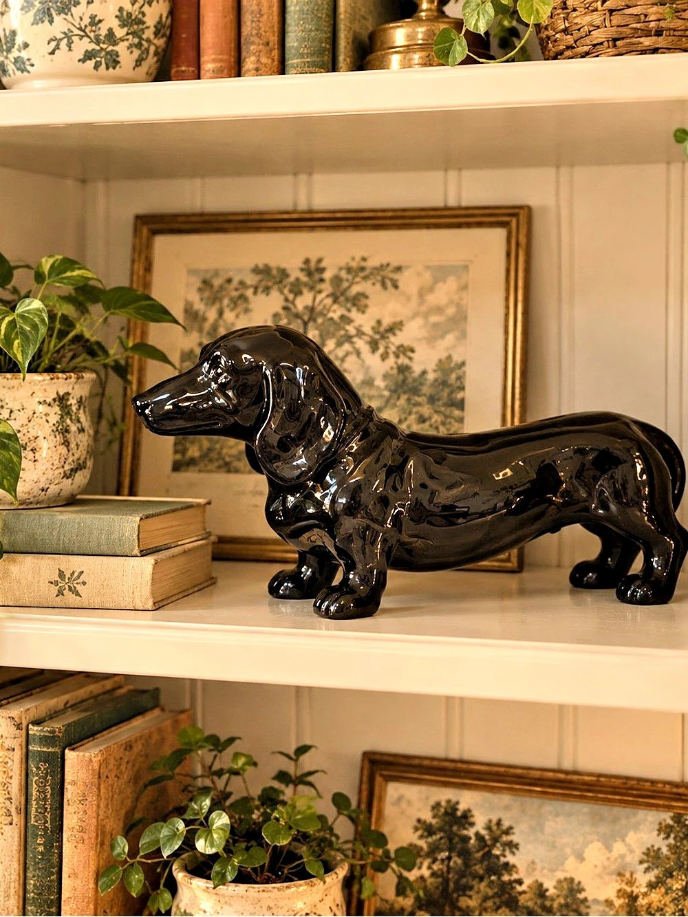 Black Dachshund Ceramic Sculpture